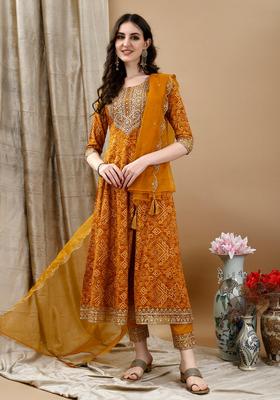 Mustard Embroidery Rayon Kurta Set
