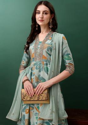 Blue Embroidery Rayon Kurta Set