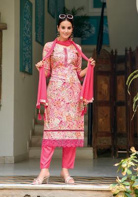 Pink Embroidery Rayon Kurta Set
