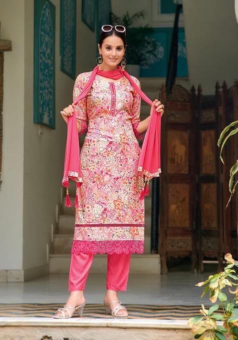 Pink Embroidery Rayon Kurta Set