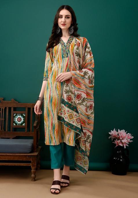 Multicolor Embroidery Rayon Kurta Set