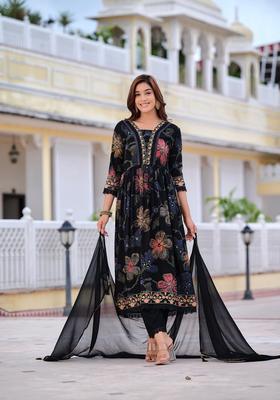 Black Embroidery Rayon Kurta Set