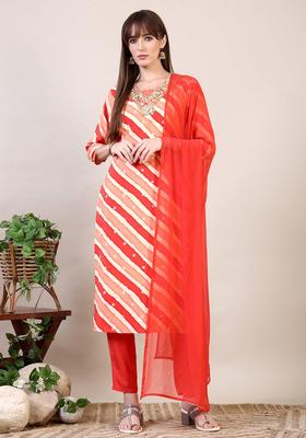 Orange Embroidery Chanderi Kurta Set