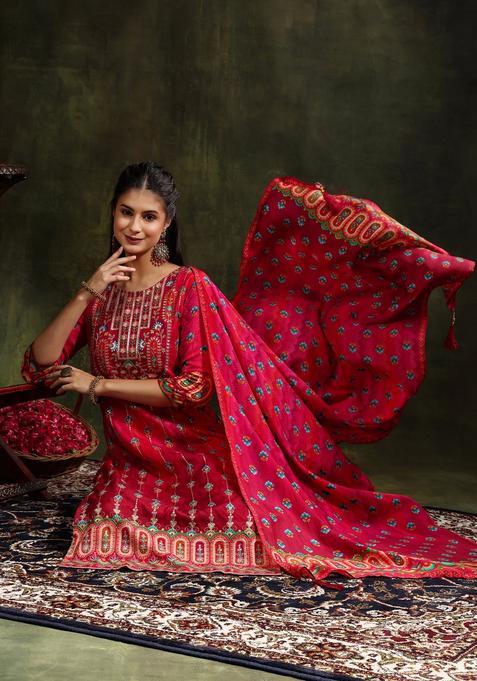 Rani Embroidery Silk Kurta Set