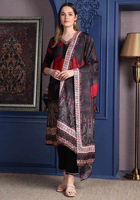 Black Embroidery Rayon Kurta Set