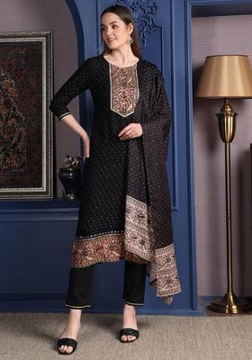 Black Embroidery Rayon Kurta Set