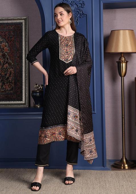 Black Embroidery Rayon Kurta Set