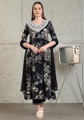 Black Embroidery Rayon Kurta Set