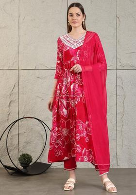 Pink Embroidery Rayon Kurta Set