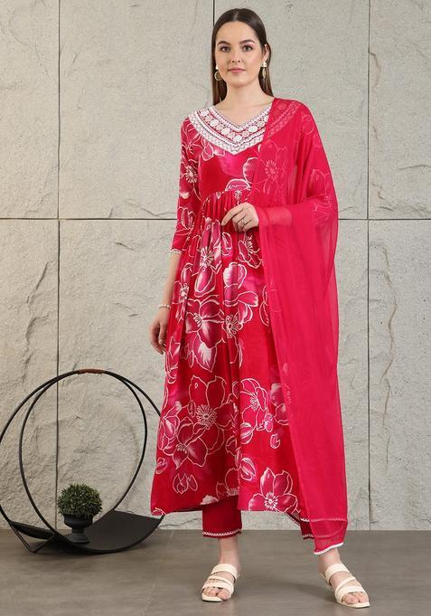 Pink Embroidery Rayon Kurta Set
