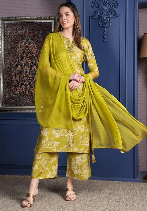 Green Embroidery Rayon Kurta Set