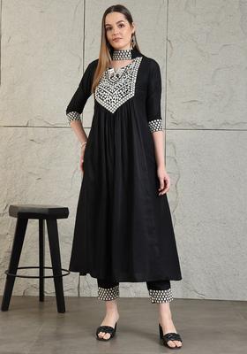 Black Embroidery Rayon Kurta Set