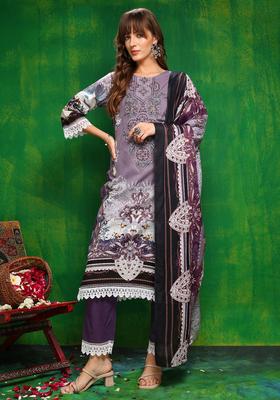 Lavender Embroidery Cambric Kurta Set