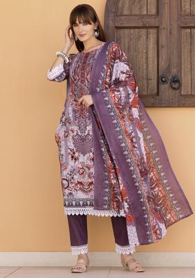 Lavender Embroidery Cambric Kurta Set