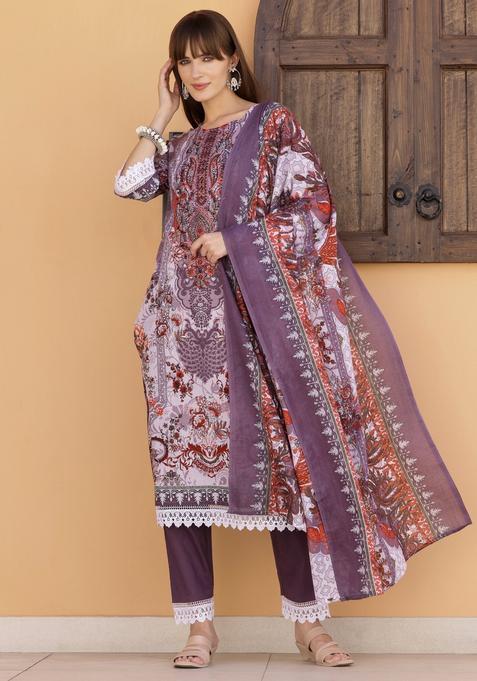 Lavender Embroidery Cambric Kurta Set