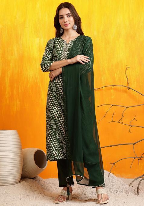 Green Embroidery Rayon Kurta Set