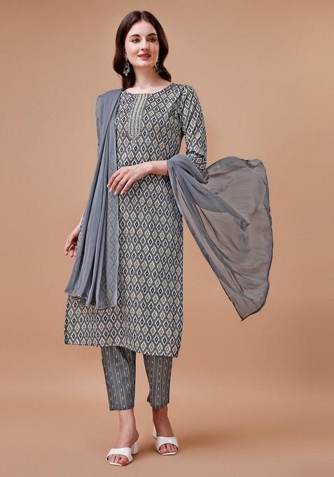 Multicolor Embroidery Rayon Kurta Set