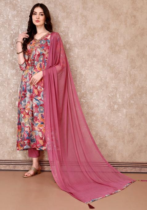 Multicolor Embroidery Rayon Kurta Set