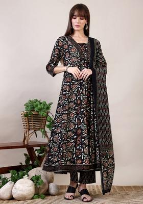 Black Embroidery Rayon Kurta Set