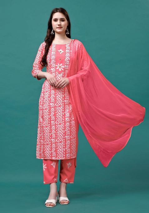 Multicolor Embroidery Rayon Kurta Set