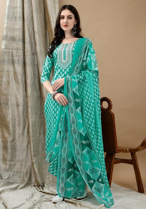 Blue Embroidery Cotton Kurta Set