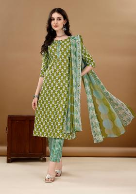 Multicolor Floral Print Rayon Straight Kurta Set