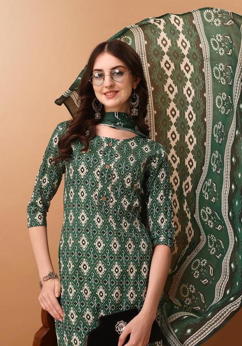 Green Embroidery Cotton Kurta Set