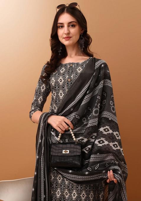 Grey Embroidery Cotton Kurta Set