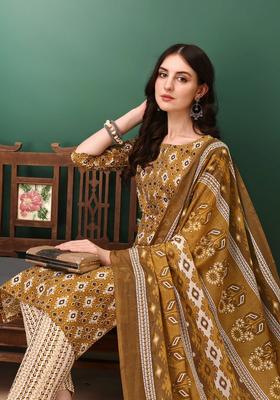 Mustard Embroidery Cotton Kurta Set