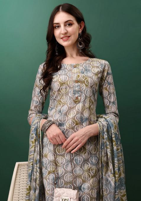 Blue Embroidery Cotton Kurta Set