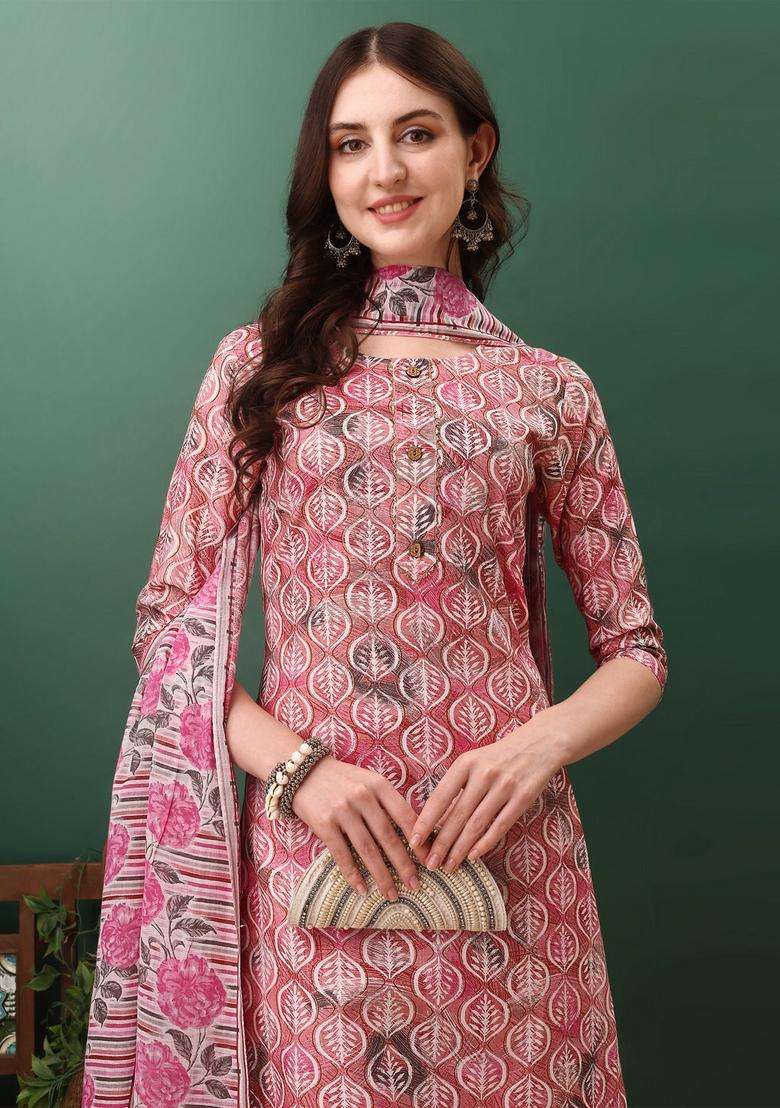 Pink Embroidery Cotton Kurta Set - Indya