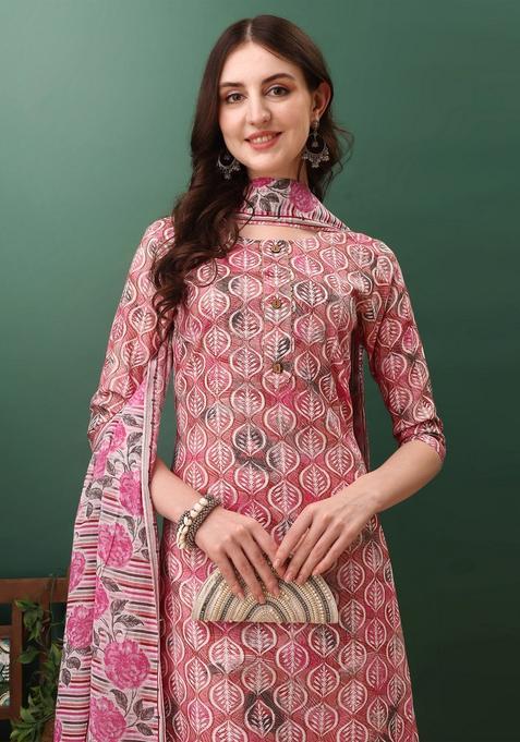 Pink Embroidery Cotton Kurta Set