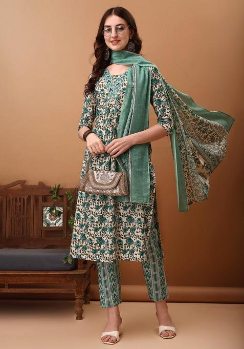 Blue Embroidery Cotton Kurta Set