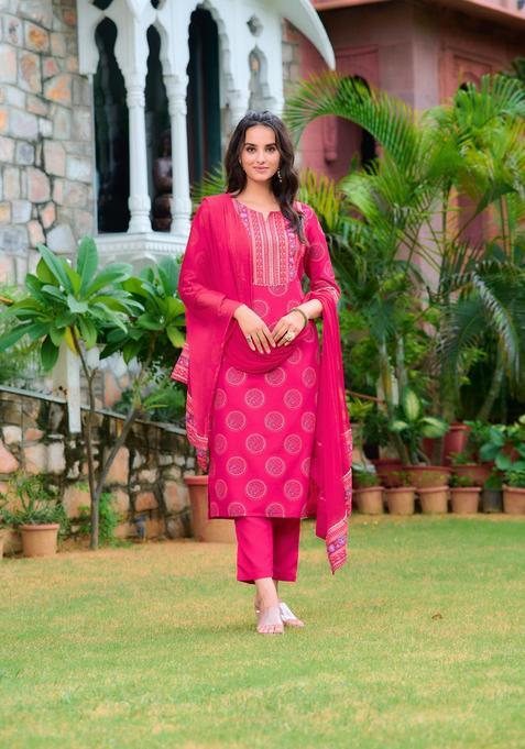 Pink Embroidery Rayon Kurta Set