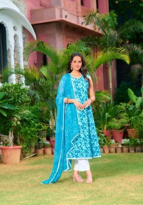 Blue Embroidery Rayon Kurta Set