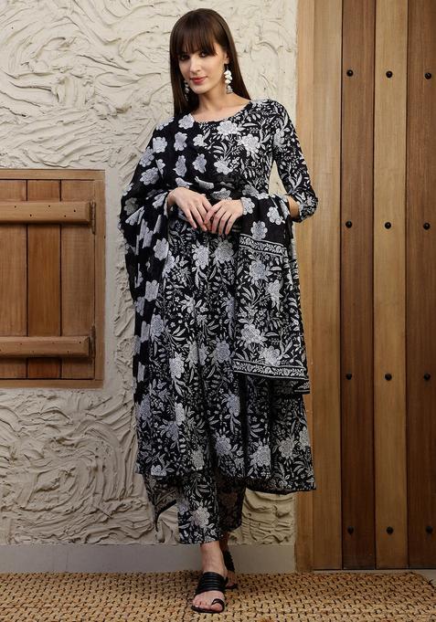 Black Embroidery Cotton Kurta Set