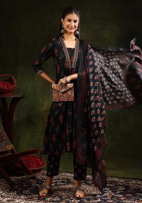 Black Embroidery Rayon Kurta Set