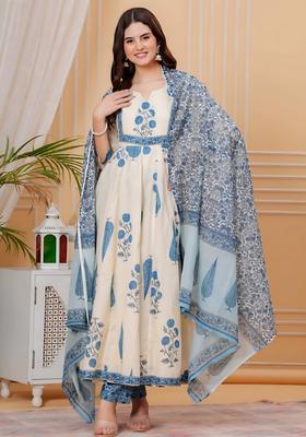 Aqua Blue Embroidery Cotton Kurta Set