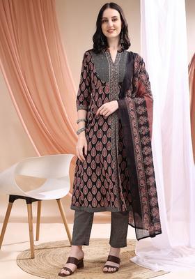 Black Embroidery Cotton Kurta Set