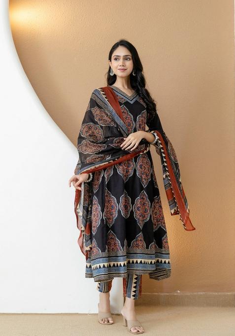 Black Embroidery Cotton Kurta Set