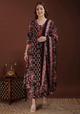 Black Embroidery Cotton Kurta Set