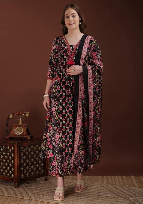 Black Embroidery Cotton Kurta Set