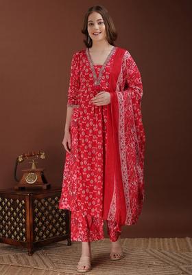 Pink Embroidery Cotton Kurta Set