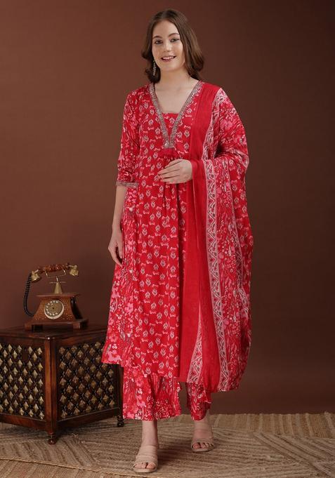 Pink Embroidery Cotton Kurta Set