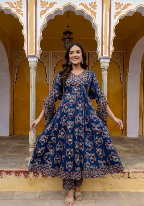 Blue Embroidery Cotton Kurta Set