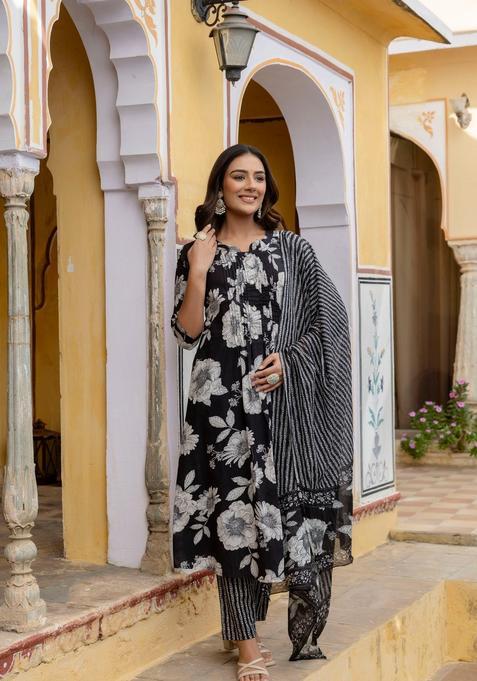 Black Embroidery Cotton Kurta Set