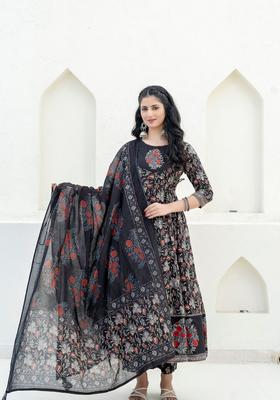 Black Embroidery Cotton Kurta Set