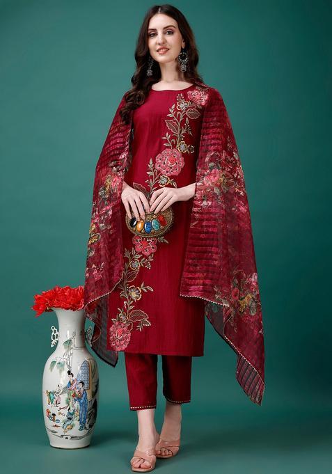 Multicolor Embroidery Rayon Kurta Set