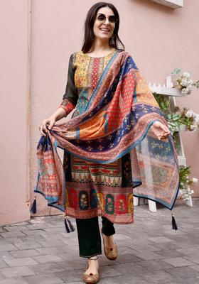 Multicolor Printed Rayon Straight Kurta Set