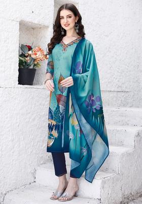 Multicolor Printed Rayon Straight Kurta Set